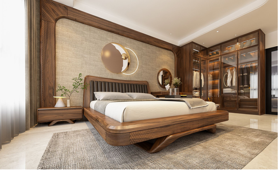 Giường gỗ giúp không gian nghỉ ngơi trở nên ấm cúng và thoải mái hơn